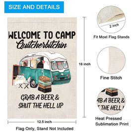 ZJXHPO Funny Camping Gift Welcome To Camp Quitcherbitchin Grap A Beer and Shut The Hell Up Flag Travel Trailer Flag Camper Gift (Shut The Hell Up)