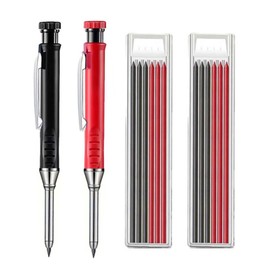 SZSL Architectural Mechanical Pencil 2 Pieces 2.8mm with 12 Refills in 2 Colors for Carpenter Pencils, Woodworking Markers, Marking Pens for Marking (1 Black + 1 Red + 2 x 3 Black Core 3 x Red Core)