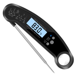 Meat Thermometer Digital for Grill Instant Read Meat Thermometer Waterproof Kitchen Gadgets Essentials Magnetic Probe Thermometer with Backlight and Display for Kitchen, BBQ, Frying, Black