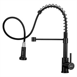 Faucet for Kitchen Sink, WEWE Kitchen Faucet Black Stainless Steel Commercial Spring Kitchen Faucet with Pull Down Sprayer, One Hole or 3 Hole Kitchen Faucet for RV Outdoor Farmhouse Camper Bar Sinks