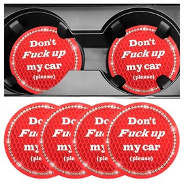NYTKL 4 PCS Bling Car Cup Coasters, 2.75 Inch Non-Slip Crystal Rhinestone Car Cup Holder Insert Coaster, Universal Car Drink Mat for Women Men, Vehicle Interior Accessories (Red)