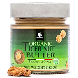 Gourmanity Organic Tigernut Butter, Sweet and Nutty Tasting Nut Free Peanut Butter Alternative, Compliant With Low Fodmap And Whole 30 Diets, Ideal For Dipping And Drizzling 8.8oz / 250g Jar