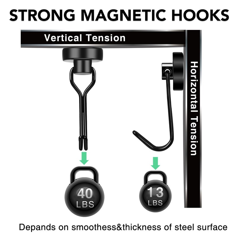 MIKEDE Magnetic Hooks 4 Pack 40Lbs Heavy Duty Neodymium Magnet