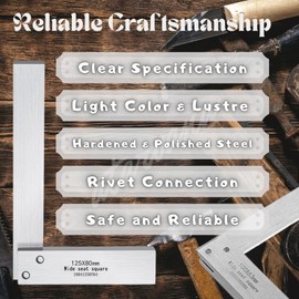 Machinist Square Set 2, 4, 6 Inch, Atarvana Mechanical Steel High Precision 90 Degree Square, Harden Carbon Steel Engineer Wide Base Square, L-Type Right Angle Ruler Tool for Woodworking