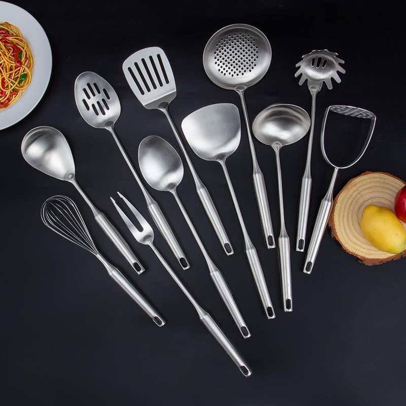 304 Stainless Steel Kitchen Utensils Set, 11PCS Metal Cooking Tools,