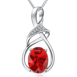 HXZZ Fine Jewelry Birthstone Gifts for Women Natural Gemstone Red Garnet Sterling Silver Pendant Necklace Anniversary Birthday Gift for Wife Mom