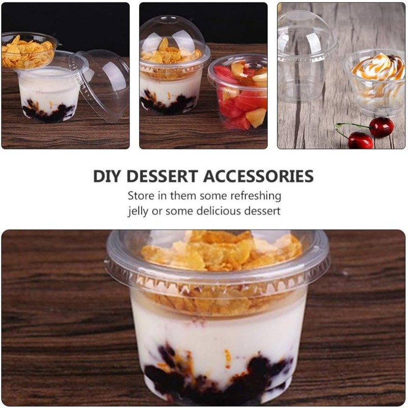 Yubbuio 100pcs Dessert Cups with Lids Plastic Fruit Cups Mini