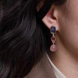 Aneneiceera Vintage Blue Crystal Stud Earrings Clear Crystal Square Earrings Pink Jade Dangle Earrings Punk Sapphire Square Drop Earrings Jewelry for Women and Girls