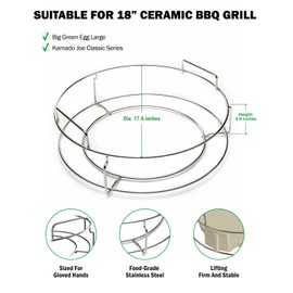 Replacement 1-Piece ConvEGGtor Basket for Large(18in) Big Green Egg, EGGpsnder Accessories - Easy Placement or Removal of Ceramic Heat Deflector Pizza Stone or Cast Iron Plate Setter, Stainless