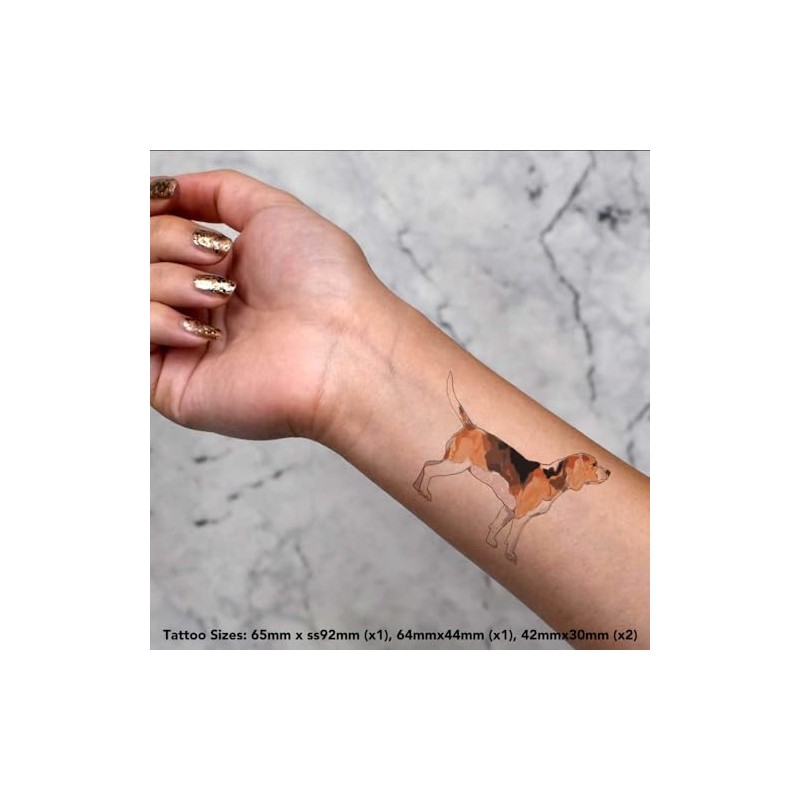 4 x 'Beagle Dog' Temporary Tattoos - Water Resistant, Skin-Safe,