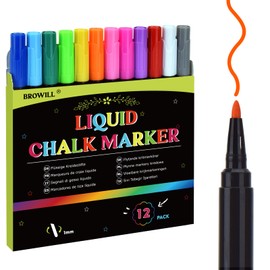 DealKits 12 x Chalk Markers,Liquid Chalk Markers, Chalkboard Markers for Acrylic Fridge Calendar Board,Window, Mirror,Glass,12 Vibrant Colors, 1mm Fine Points