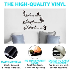 Inspirational Family Wall Stickers for Bedroom: Motivational Home Quotes Vinyl Art Wall Decals for Living Room Kitchen Apartment Bathroom - Live Every Moment 18" X 15"