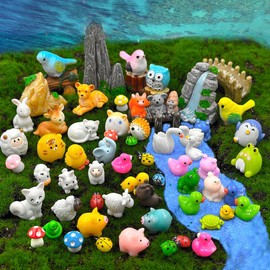 Suartus Mini Resin Animals Figures, 110Pcs Tiny Animal Figurine Miniature Bulk,Small Duck Frog Cow Figures Model for Fairy Garden Micro Landscape Ornament DIY Crafts Accessories for Home Decor