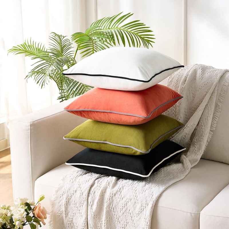 White Decorative Pillow Covers 18x18 for Couch Throw Pillows Velvet