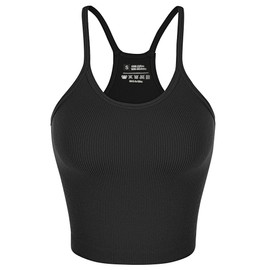 Ribbed Tank Top for Women 2024, Seamless Racerback Workout Tops, Basic Sports Camisole Tops, Crop Tops for Yoga Sports Going Out Black M (Waist Length)