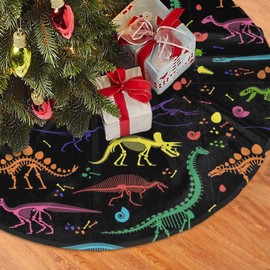 Dinosaurs Christmas Tree Skirt for Xmas Holiday Party Supplies Large Tree Mat Decor, Colorful Dinosaur Ornaments 30"