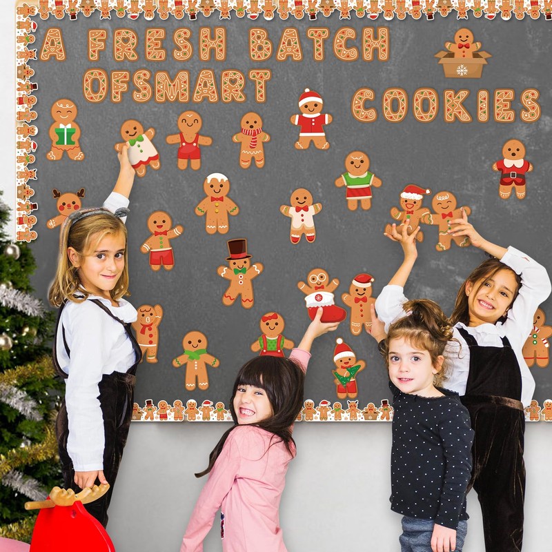 Haooryx Christmas Winter Gingerbread Man Bulletin Board Classroom Decoration Set