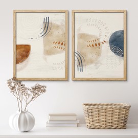 SIGNWIN Framed Brown & Tan Squares with Black Lines Wall Art, Set of 2 Abstract Shapes Illustrations Wall Décor Prints, Multicolor Warm Wall Décor for Living Room, Bedroom - 11"x14" Natural