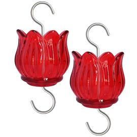Glass Ant Moat for Hummingbird Feeder - 2PC x 3 OZ Red Tulip Insect Guard with Large Capacity
