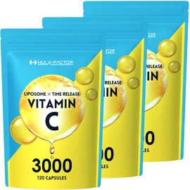 【高濃度リポソームビタミンC】 医師監修 ビタミンC サプリ 3000mg配合 120粒 国内製造 ハルクファクター 抗酸化マルチサプリメント 持続型 タイムリリース エクソソーム含有プラセンタ 植物性カプセル 3袋セット