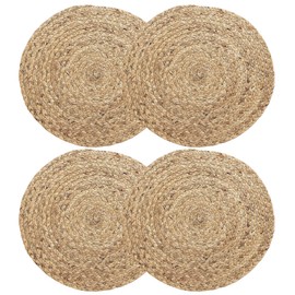 WENFOME 4 Pack Round Woven Placemats - 11.8inch Natural Wicker Placemats, Water Hyacinth Straw Braided Tablemats, Rattan Tablemats Rustic Chargers Weave Placemats for Dining Table