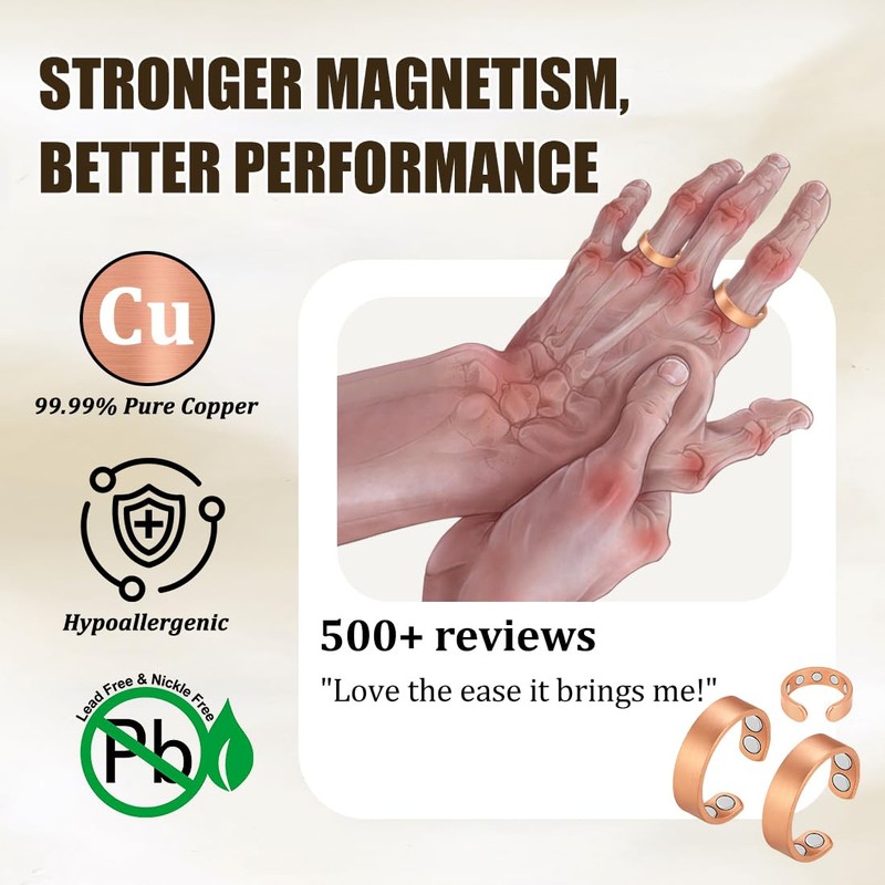 Vicmag 2PCS Copper Magnetic Rings for Women & Men, 9X