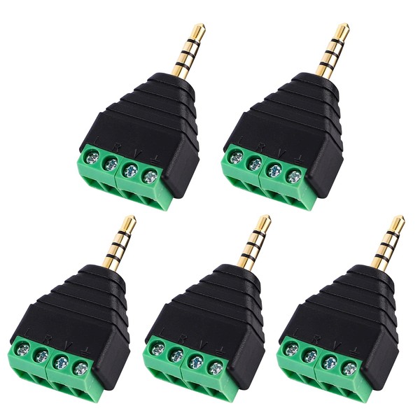 Cuziss 5pcs 4 Pole 3.5mm (1/8inches) Stereo TRRS Audio Male