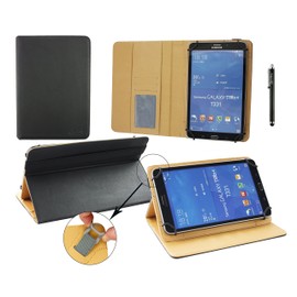 Emartbuy Universal 11-12.5 Inch Black Multi Angle Folio Wallet Case Cover With Card Slots Tan Interior Black Elastic Strap and Stylus Pen Suitable for Selected Devices Listed Below