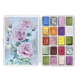 CraftyManor Mini Forestry Shifting Watercolor Painting Kit, 20 Color Shifting Watercolor Paint Set, Shimmer Metallic Watercolor Set, Glitter Watercolor Paint, Solid, Rococo Style