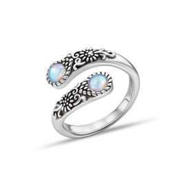 ELEDUCTMON Sterling Silver Round Moonstone Rings for Women Men Adjustable Sunflower Open Ring Vintage Birthstone Thumb Rings Classic Gifts for Her Him Mom Wife