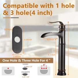 FRANSITON Tall Vessel Waterfall Faucet Bathroom Faucet Single Handle One Hole Oil Rubbed Bronze Finish Large Spout Lavatory Faucets Oil Rubbed Bronze