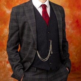 Handmade in The UK Silver Colour Single Albert Pocket Watch Chain with Crown Pendant (18")