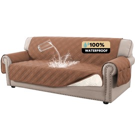 PrinceDeco 100% Waterproof Couch Cover for 3 Cushion Couch Sofa Pet Friendly Non-Slip Couch Cover for Dogs Washable Water Resistant Furniture Protector with Elastic Straps(Sofa 68", Terracotta)