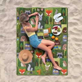 Supfitness Extra Large Picnic Blankets Waterproof Foldable (60"x 80") Boho Beach Blanket Waterproof Sandproof,3-Layer Thicking Mat Outdoor Packable Camping Blanket