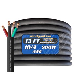 10/4 13 Feet 10 AWG SOOW SO Cable Cord Wire - 10 Gauge 4 Conductor 600V Portable Power Extension Cord Cable for, Motor Leads, Portable Lights, and Battery Chargers