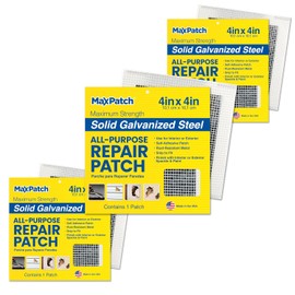 MaxPatch® 4 in. x 4 in. Self-Adhesive Surface Repair Patch, All-Purpose Galvanized Metal for Interior and Exterior Repairs, Ideal for Drywall, Plaster, Wood, Brick, Stucco, and More (3-Pack)