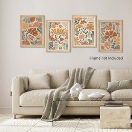 SIGNWIN Poster Set Abstract Floral Pattern Modern Botanical Illustrations Modern Art Decorative Scenic Multicolor Nature Wilderness for Bedroom - 11"x14"x4