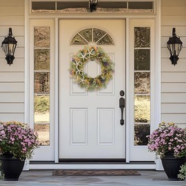 wwmira 20 Inch Coastal Starfish Wreaths for Front Door,Artificial Summer Wild Flower Wreath with Starfish & Mixed Pastel Blooms, Beach Seaside Decor Wreath for Outdoor Porch Wall Window Home Decor