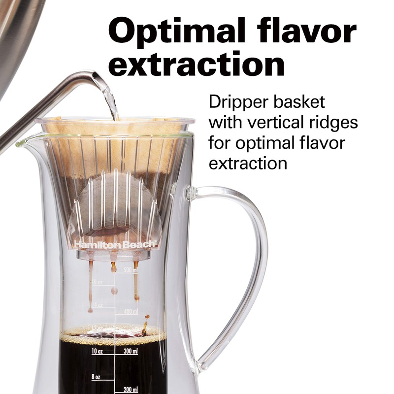 Hamilton Beach Pour Over Drip Coffee Maker, 17 Ounces, Glass