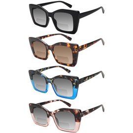 MAEOWN 4 Pack Bifocal Reading Sunglasses for Women Oversized Square Sun Readers Oprah Style for Women UV400 Protection (4 Pack Mix Color, 1.75, x)
