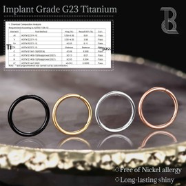 BodyBonita 1Pcs G23 Titanium Nose Rings Hoops for Women 20G Septum Rings Nose Piercings Jewelry Lip Conch Helix Gold 8mm