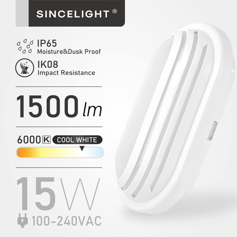 SINCELIGHT Oval LED Bulkhead Light for Wall and Ceiling Mount,