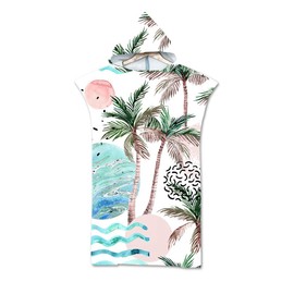 Lukery Towel Poncho with Hood, Surf Poncho for Women Men Teenagers, Changing Aid Beach Print Bath Poncho, Compact and Very Light Microfibre Robe for Beach Swimming 75 x 110 cm