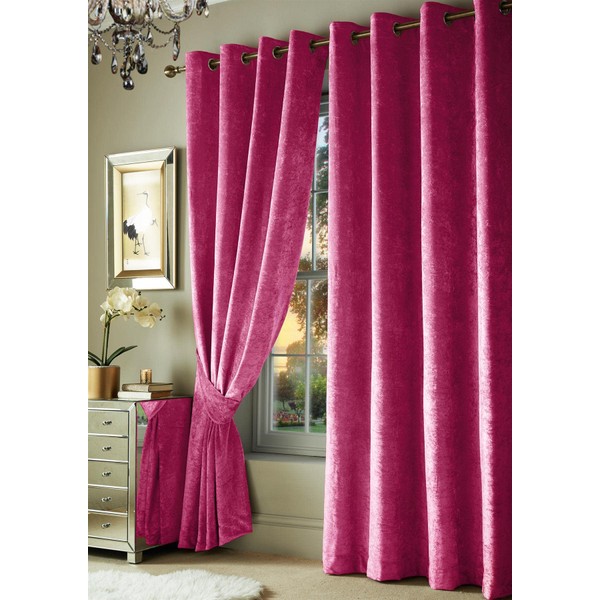 Roseley Crushed Velvet Curtains Eyelet Ring Top Fully Lined For Living Room Kitchen Bedroom 2 Panels Tiebacks Included (Pink, 90 x 90'')