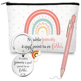 Xuniea Motivation Gift Set Includes Inspirational Cosmetic Bag Motivational Ballpoint Pen and Excitement Keyring Courage Gifts for Friend Colleague Family, As shown in the picture, Rainbow