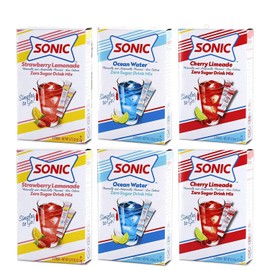 SINGLES TO GO! Sonic Variety Pack 6 Total Boxes -2 Boxes Each - Cherry Limeade, Strawberry Lemonade and Ocean Water