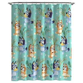 Jay Franco Bluey and Bingo Fabric Shower Curtain - Kids Teal Bathroom Décor