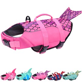 Malier Dog Life Jacket, Ripstop Dog Life Vest Adjustable Dog Life Preserver with Strong Buoyancy and Durable Rescue Handle Puppy Life Jacket for Small Medium Large Dogs Swimming Boating (Medium)