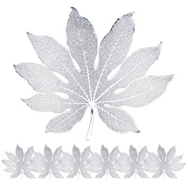 Placemats Set of 6,16 Inch Leaf Shaped Vinyl Placemats,Table Mats Washable and Wipeable Place Mats for Wedding Party Kitchen Decorations(Silvery)