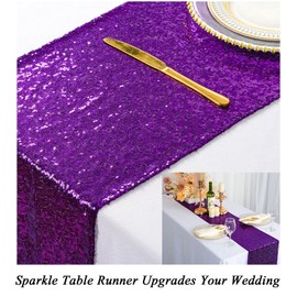 ShinyBeauty Sequin Table Runner with Tassel 12inx108in Purple, Dining Table Runner Sequin Hotel Coffee Table Runners or Wedding Party Decoration